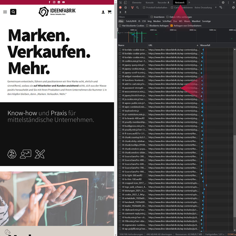 Ansicht Google Chrome Browser. Die Daten kommen vom Ideenfabrik-Server, So ist es ok.