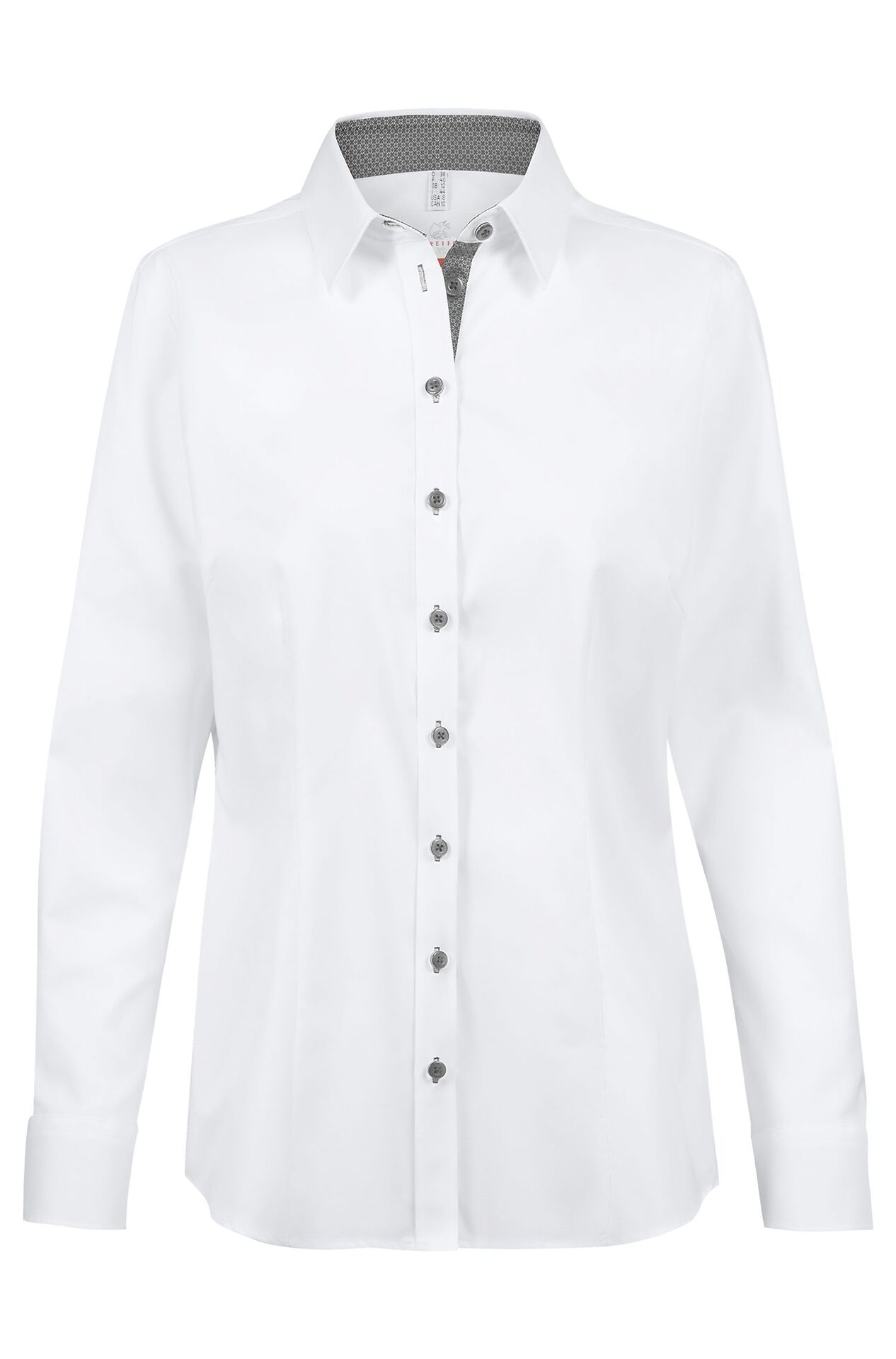Damen-Bluse Langarm Modern 37.5 65271.1770, Weiß/Kontrast grau Damen-Bluse Langarm Modern 37.5 Kontrast