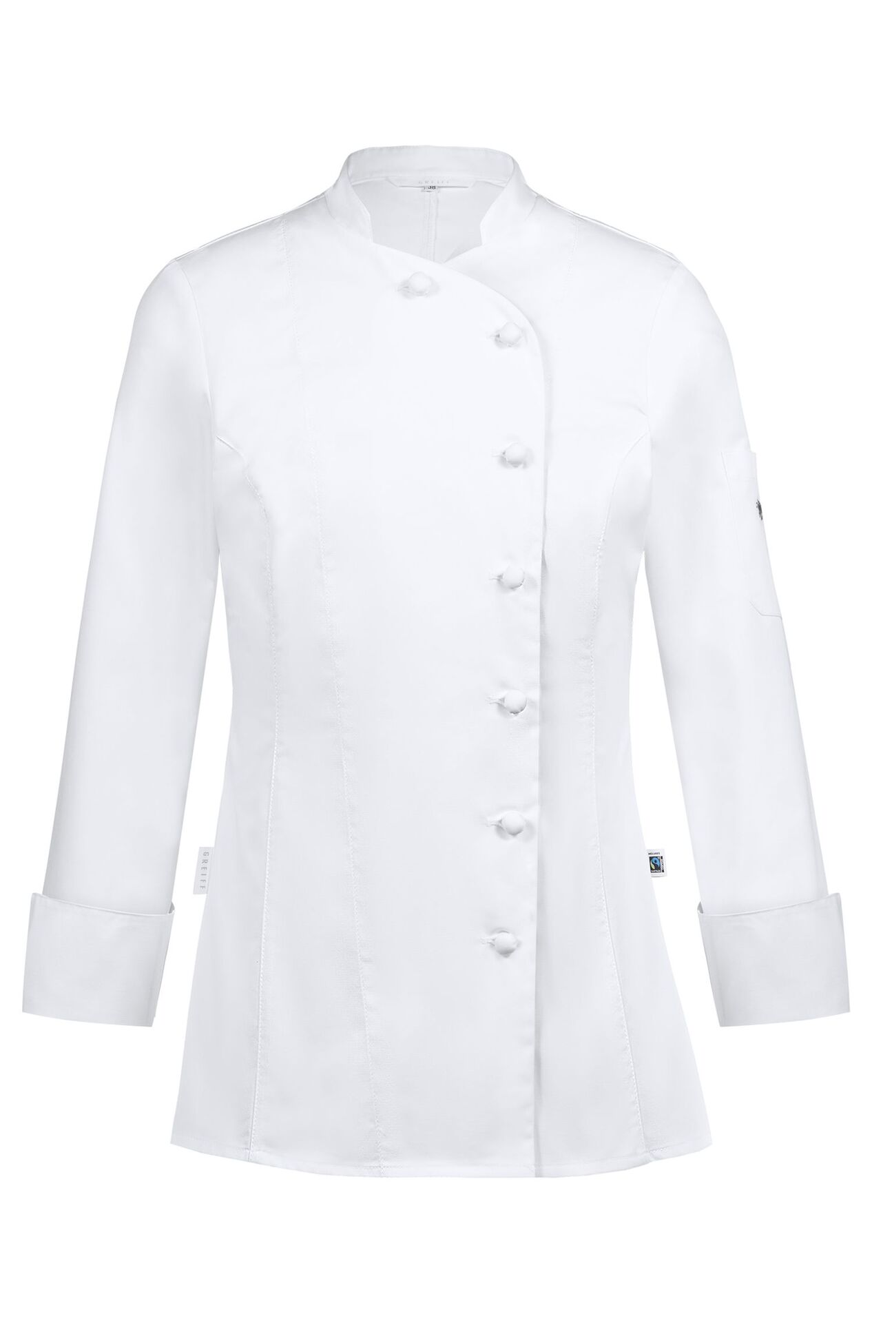 Damen-Kochjacke mit Stoffknöpfen 5416.6220, Weiss Damen-Kochjacke mit Stoffknöpfen