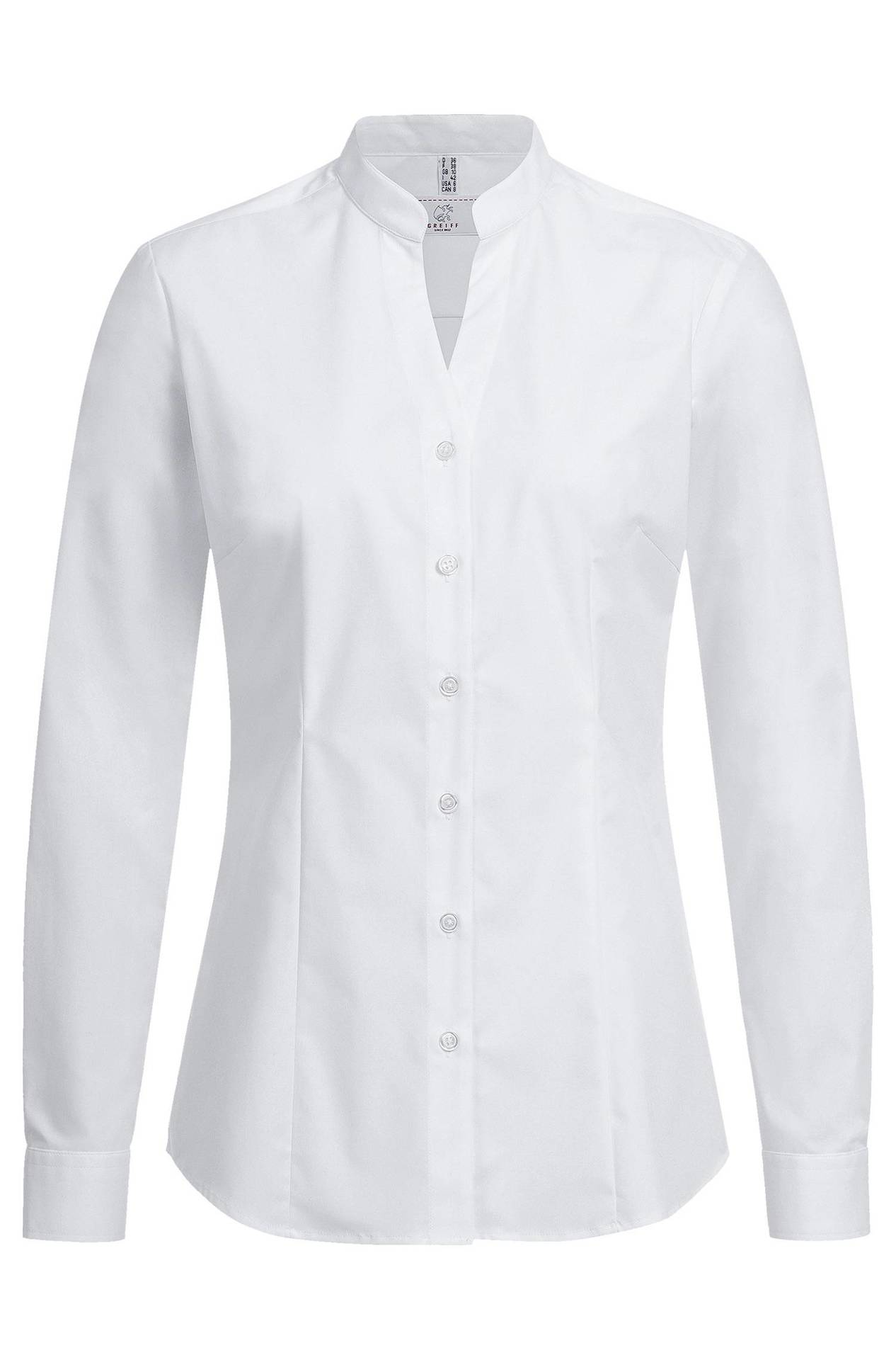 Damen-Stehkragenbluse Langarm Basic 6572.1120, Weiss Damen-Stehkragenbluse Langarm Basic