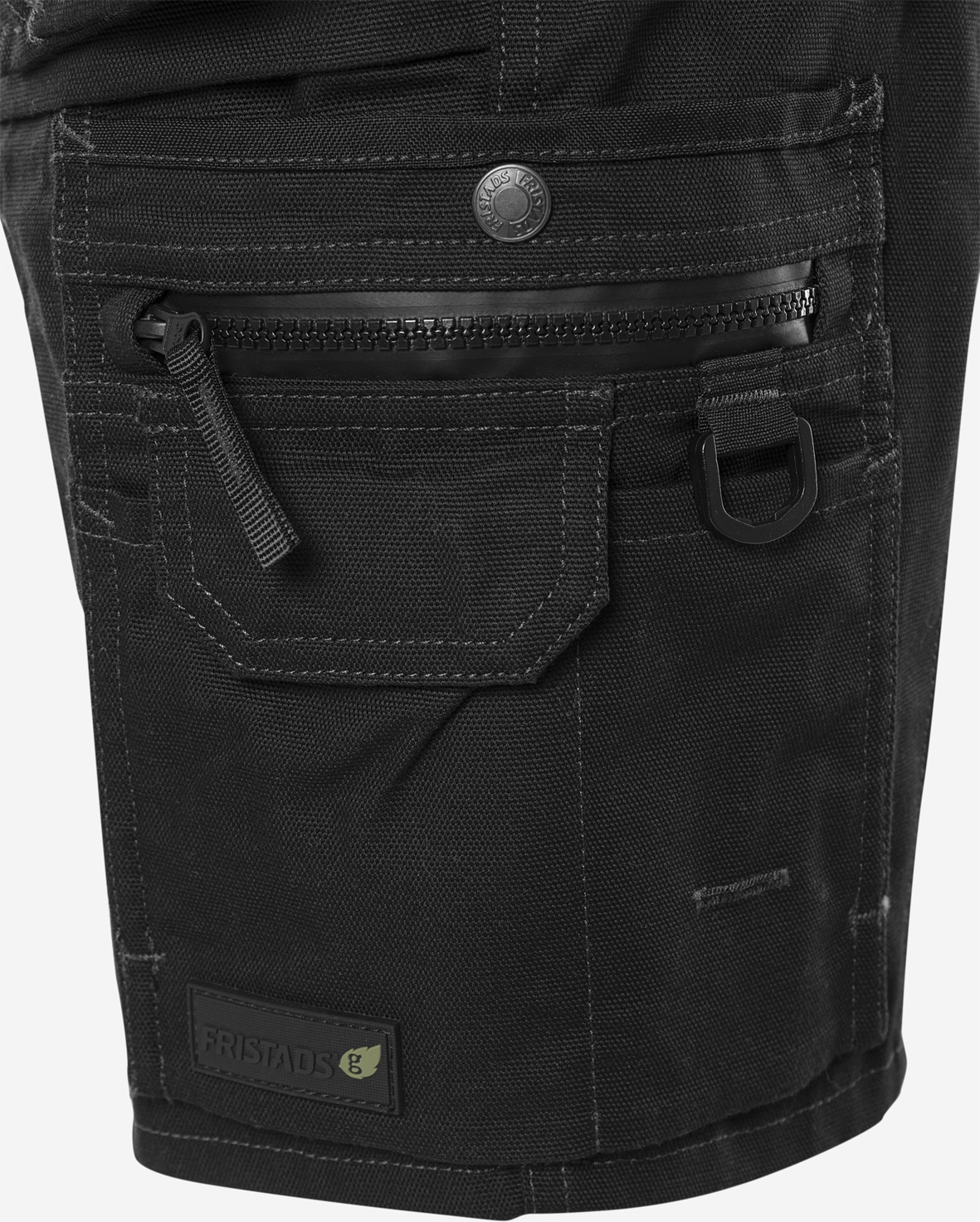 Handwerker Stretch-Shorts Green 2532 GCYD Handwerker Stretch-Shorts Green 2532 GCYD von Fristads, Detail Beintasche mit Reißverschlusstasche und D-Ring