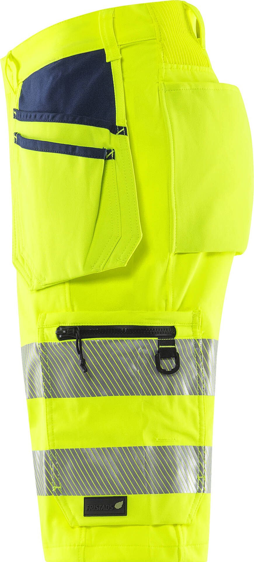 High Vis Green Handwerker Stretch-Shorts Kl. 2 2646 GSTP High Vis Green Handwerker Stretch-Shorts Kl. 2 2646 GSTP von Fristads in Warnschutz-Gelb/Marine, Seitenansicht
