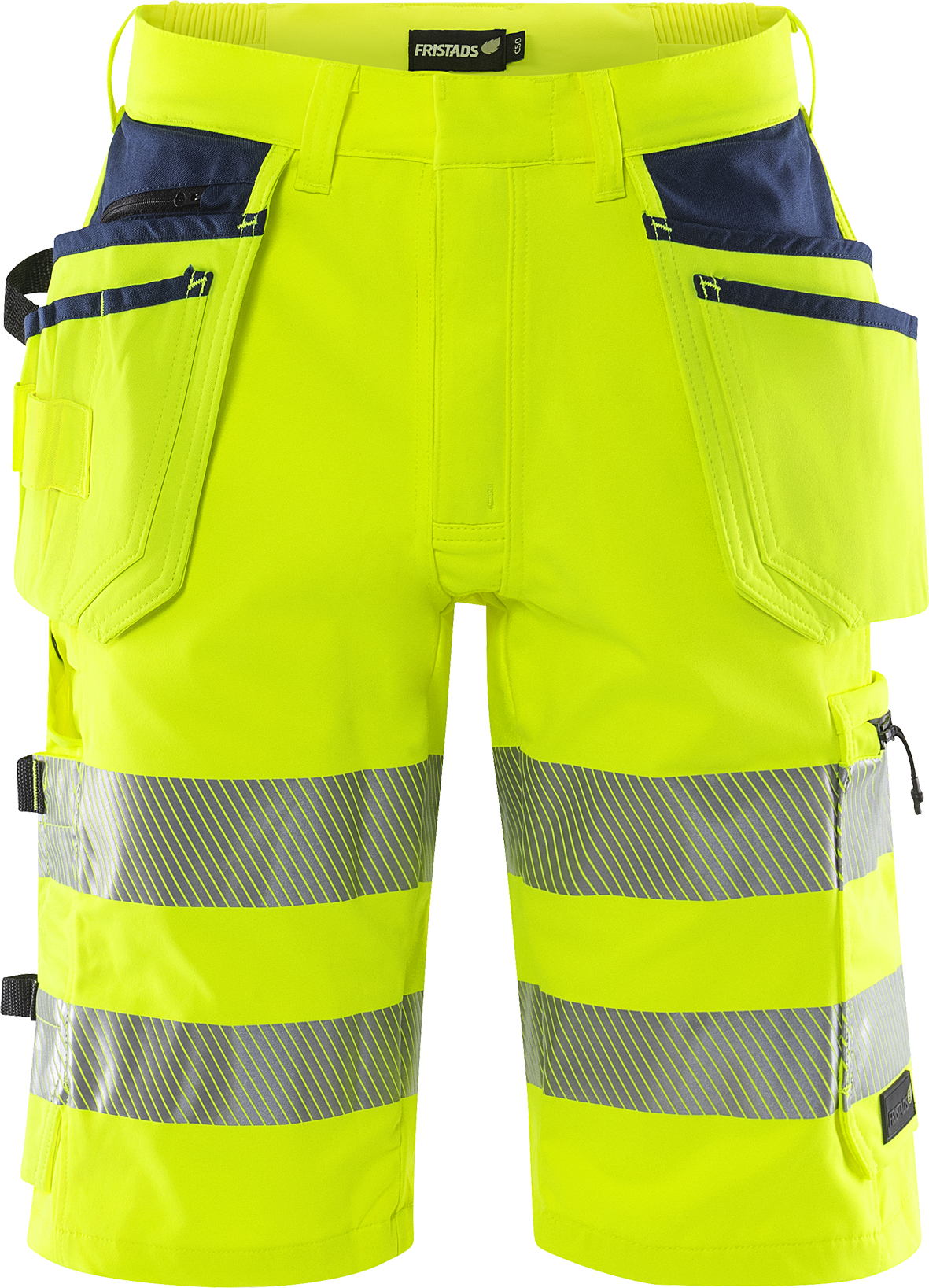 High Vis Green Handwerker Stretch-Shorts Kl. 2 2646 GSTP High Vis Green Handwerker Stretch-Shorts Kl. 2 2646 GSTP von Fristads in Warnschutz-Gelb/Marine, Vorderansicht