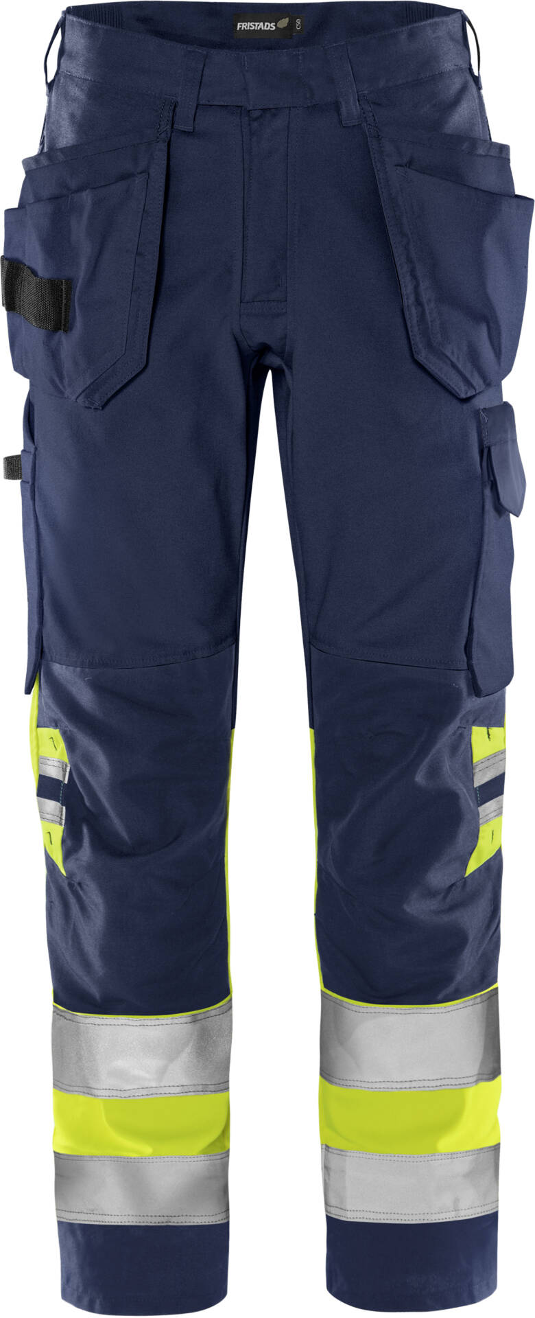 High Vis Green Handwerkerhose Kl. 1 2640 GPLU von Fristads in Warnschutz-Gelb/Marine, Vorderansicht High Vis Green Handwerkerhose Kl. 1 2640 GPLU