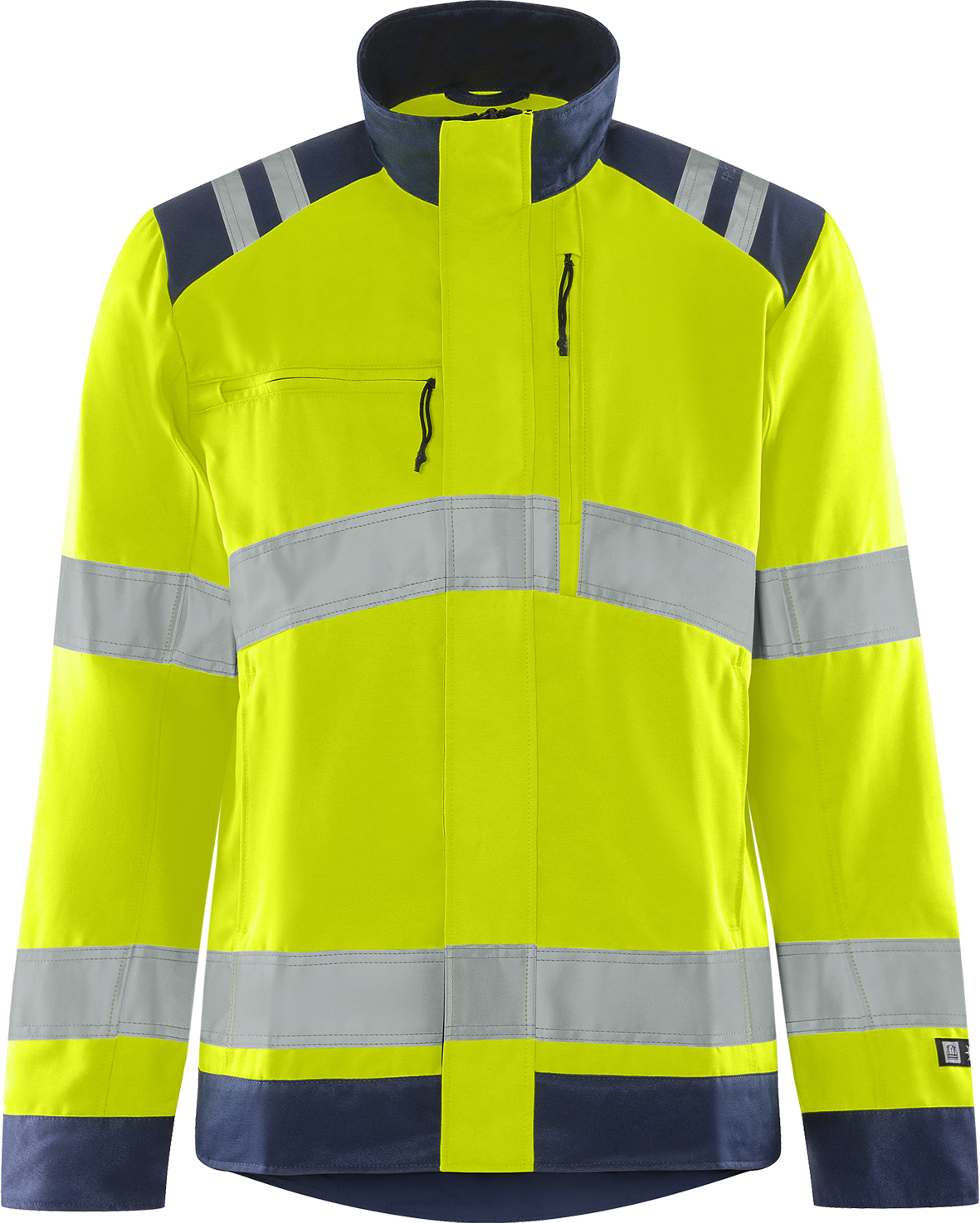 High Vis Green Jacke Damen Kl. 3 4068 GPLU von Fristads in Warnschutz-Gelb/Marine, Vorderansicht High Vis Green Jacke Damen Kl. 3 4068 GPLU