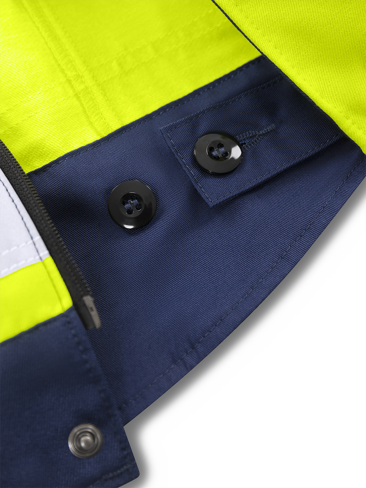 High Vis Green Jacke Kl. 3 4067 GPLU High Vis Green Jacke Kl. 3 4067 GPLU von Fristads, Detail verstellbarer Bund mit Knöpfen