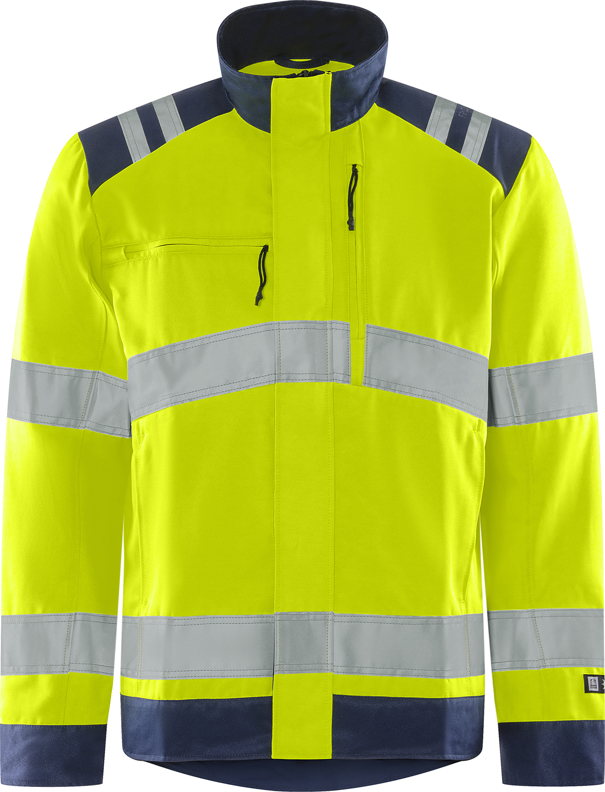 High Vis Green Jacke Kl. 3 4067 GPLU von Fristads in Warnschutz-Gelb/Marine, Vorderansicht High Vis Green Jacke Kl. 3 4067 GPLU