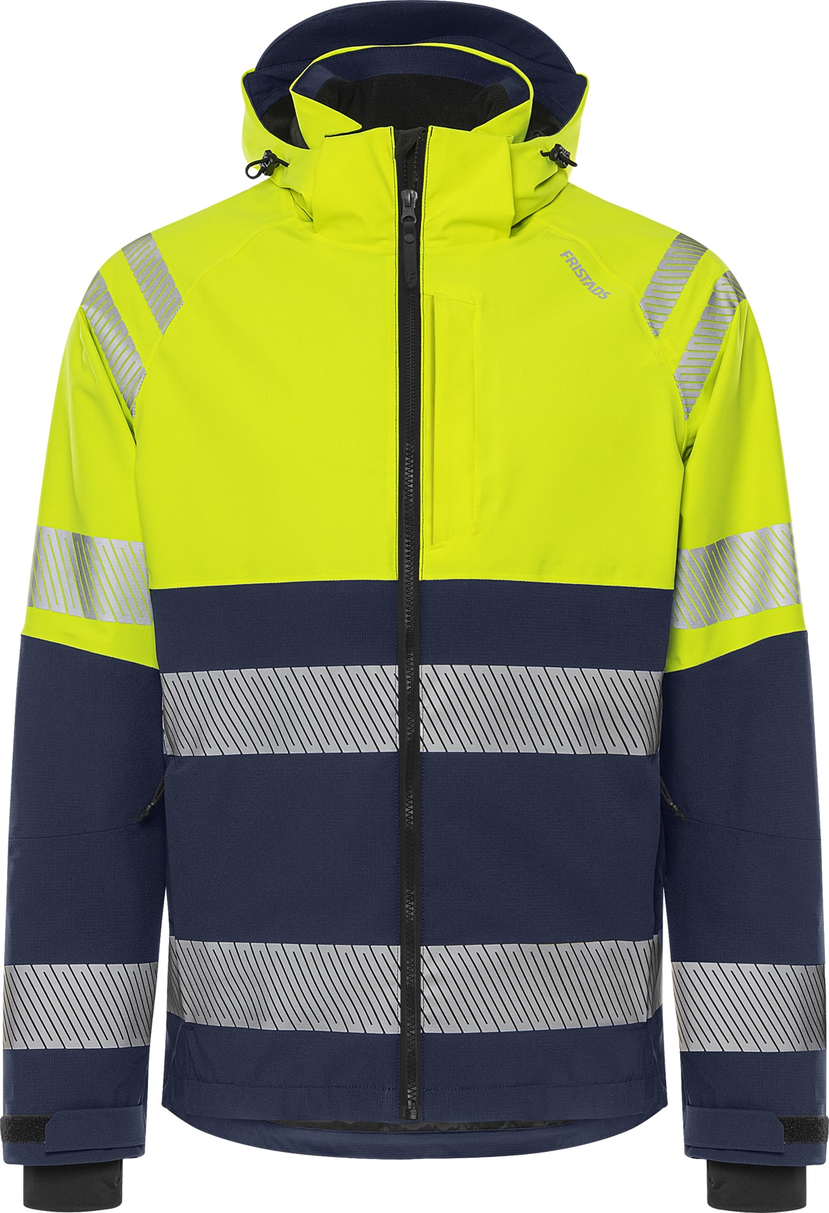 High Vis Green Stretch-Funktionsjacke Kl. 1 4690 GLS von Fristads in Warnschutz-Gelb/Marine, Vorderansicht High Vis Green Stretch-Funktionsjacke Kl. 1 4690 GLS