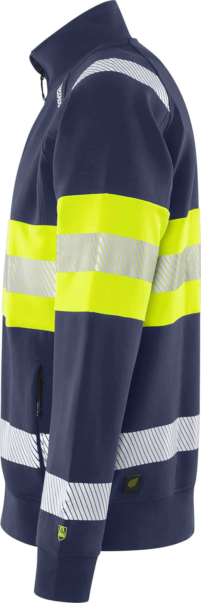 High Vis Green Stretch-Sweatjacke Kl. 1 7531 GKC High Vis Green Stretch-Sweatjacke Kl. 1 7531 GKC von Fristads in Warnschutz-Gelb/Marine, Seitenansicht