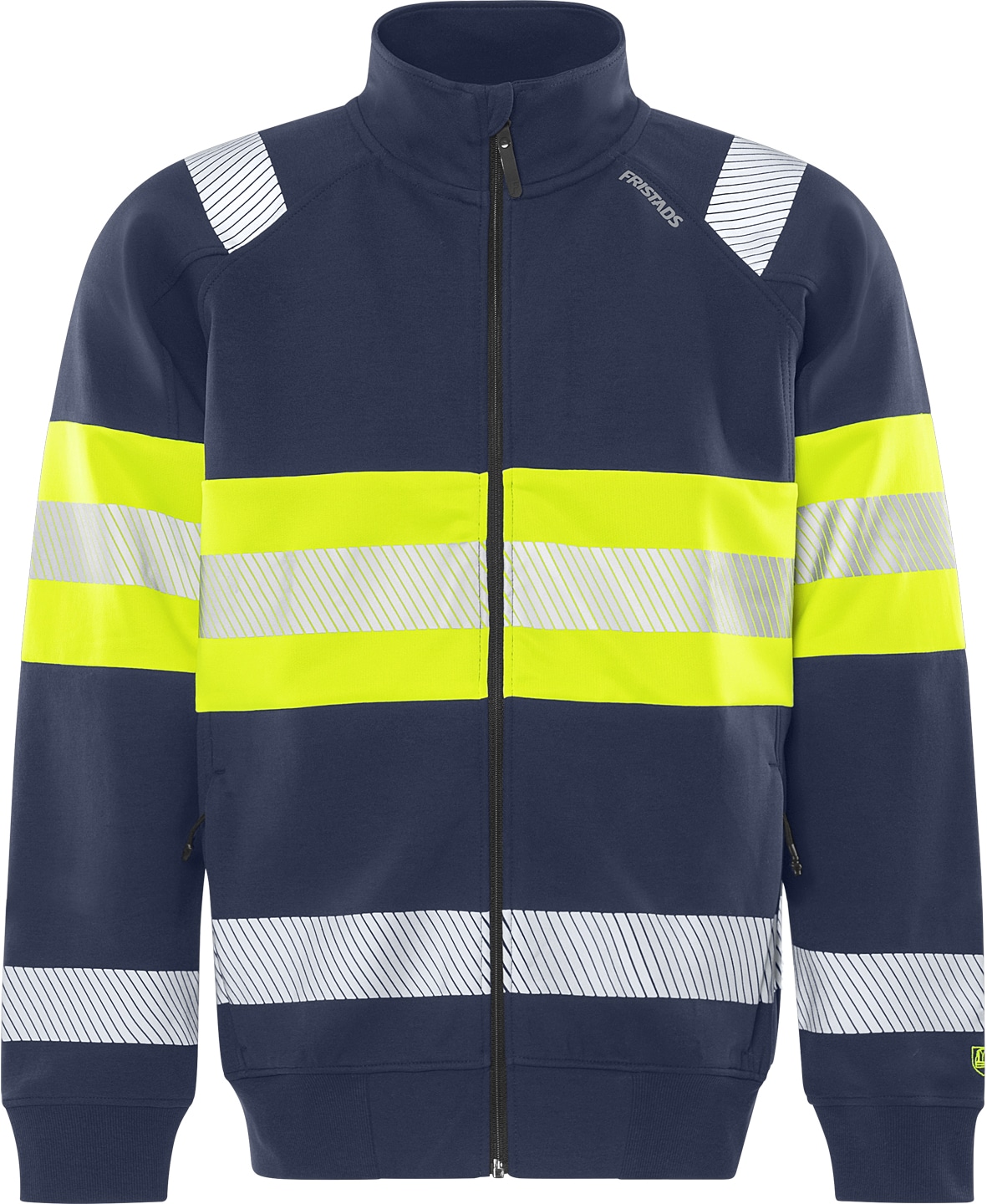 High Vis Green Stretch-Sweatjacke Kl. 1 7531 GKC von Fristads in Warnschutz-Gelb/Marine, Vorderansicht High Vis Green Stretch-Sweatjacke Kl. 1 7531 GKC