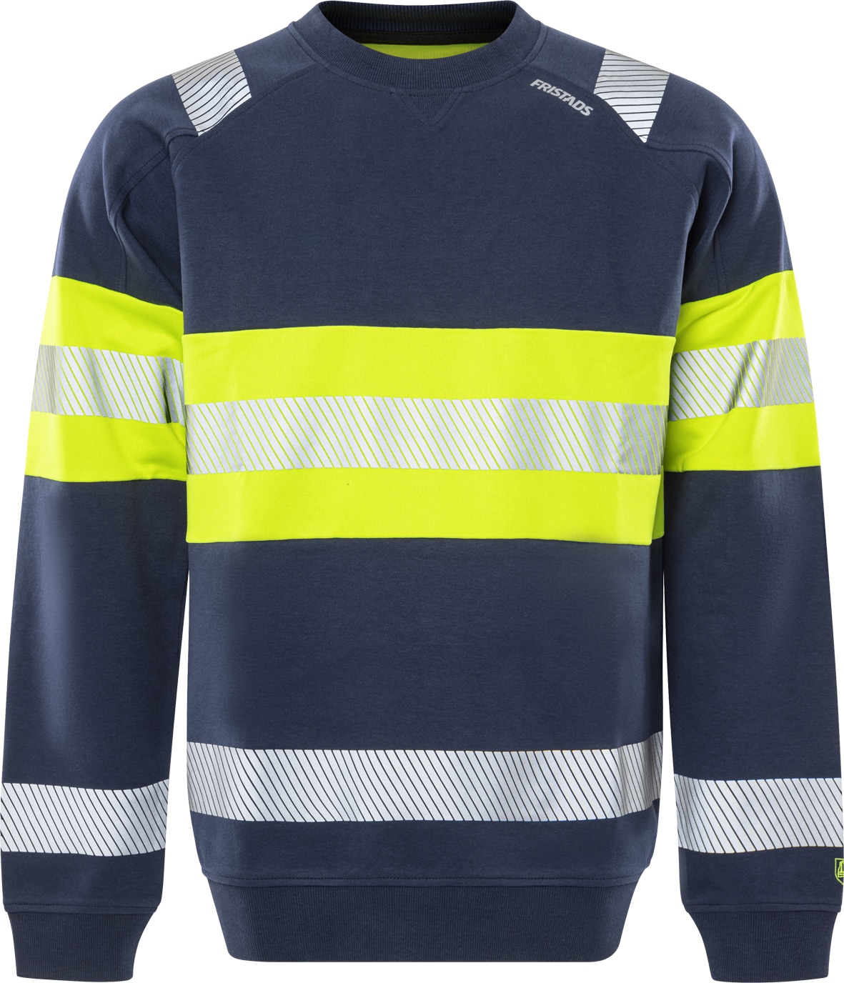 High Vis Green Stretch-Sweatshirt Kl. 1 7530 GKC von Fristads in Warnschutz-Gelb/Marine, Vorderansicht High Vis Green Stretch-Sweatshirt Kl. 1 7530 GKC