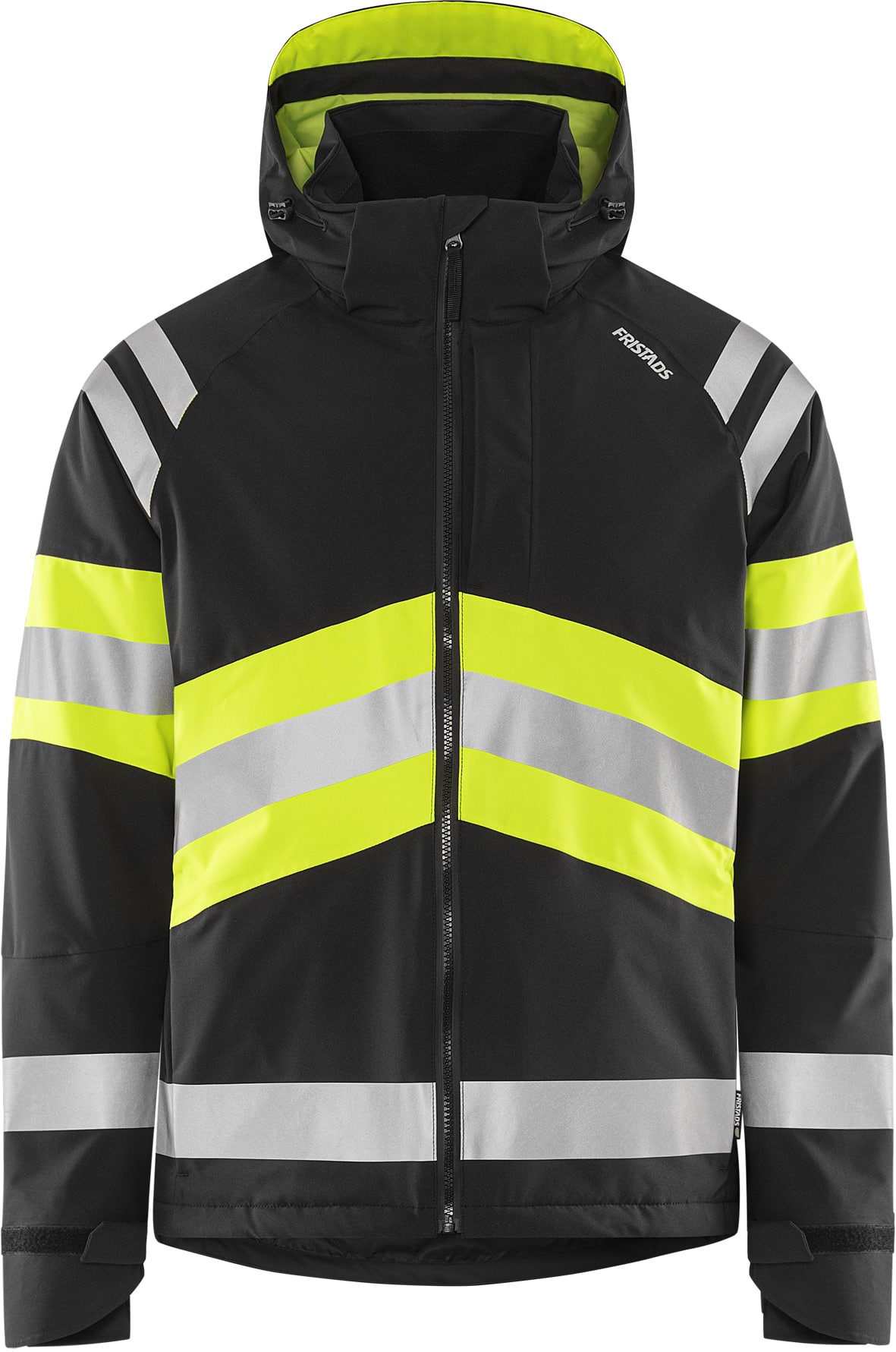 High Vis Green Stretch-Winterjacke Kl. 1 4685 GLPS von Fristads in Warnschutz-Gelb/Schwarz, Vorderansicht High Vis Green Stretch-Winterjacke Kl. 1 4685 GLPS