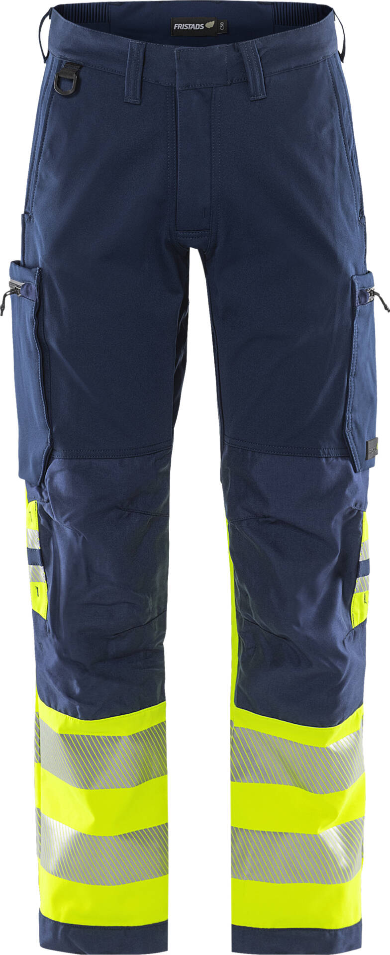 High Vis Green Stretchhose Kl. 1 2647 GSTP von Fristads in Warnschutz-Gelb/Marine, Vorderansicht High Vis Green Stretchhose Kl. 1 2647 GSTP