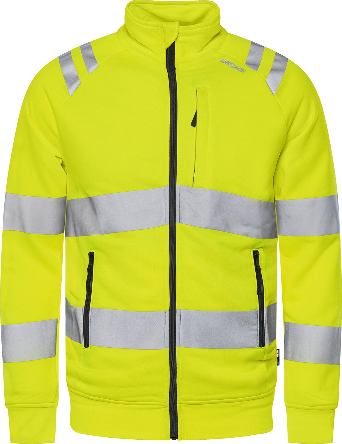 High Vis Green Sweatjacke Kl. 3 7863 GPSW von Fristads in Warnschutz-Gelb, Vorderansicht High Vis Green Sweatjacke Kl. 3 7863 GPSW