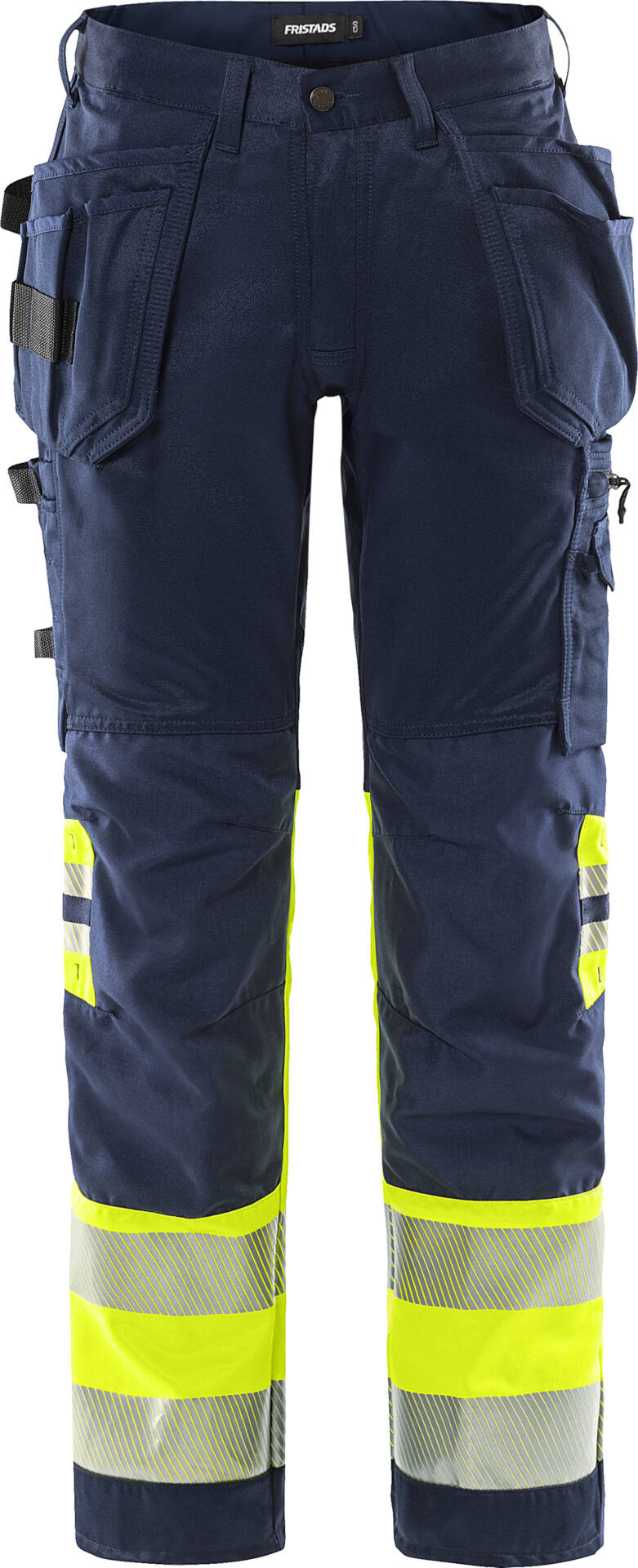 High Vis Handwerker Stretch-Hose Kl. 1 2706 PLU von Fristads in Warnschutz-Gelb/Marine, Vorderansicht High Vis Handwerker Stretch-Hose Kl. 1 2706 PLU