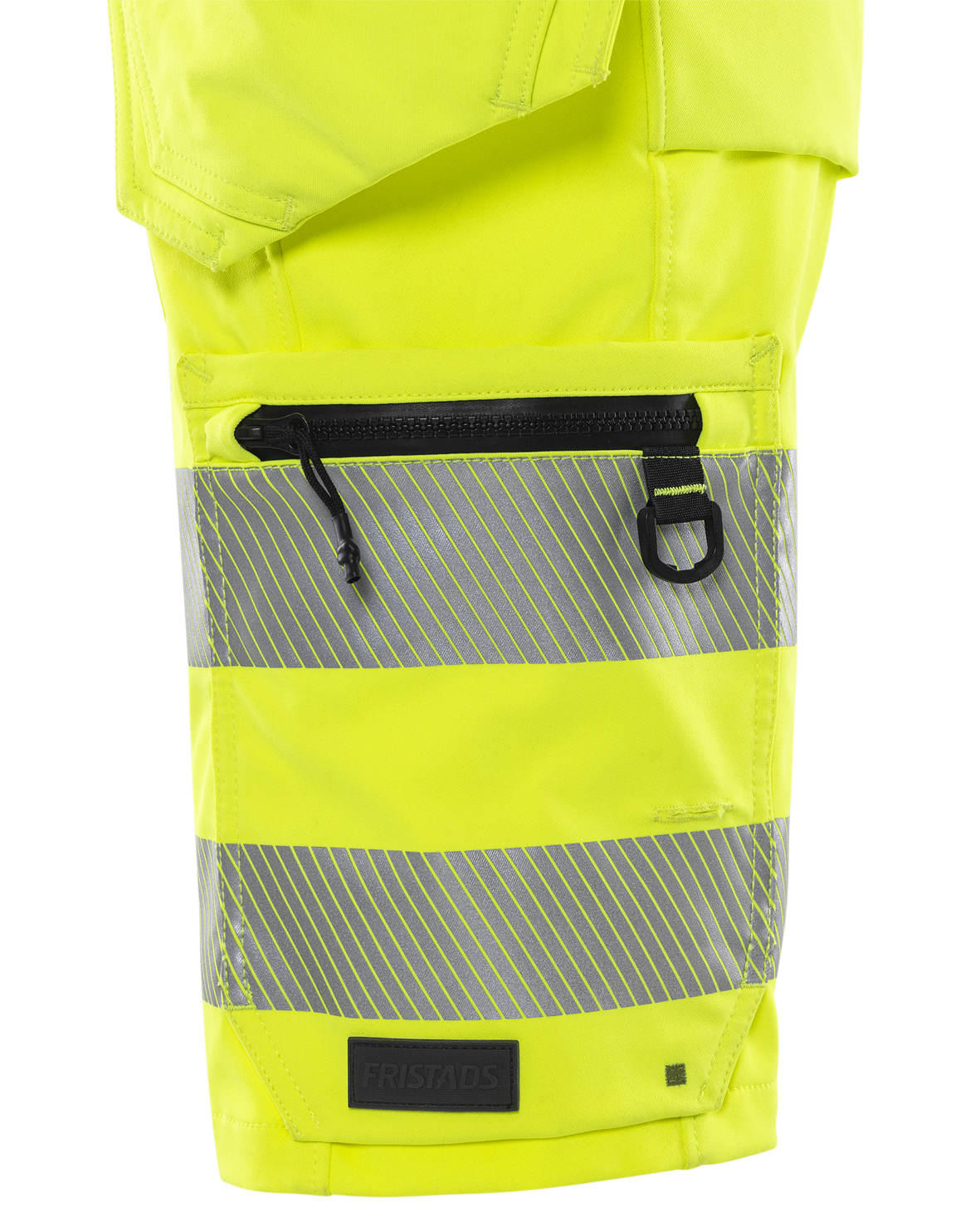 High Vis Handwerker Stretch-Shorts Damen Kl. 1 2667 GSTP High Vis Handwerker Stretch-Shorts Damen Kl. 1 2667 GSTP von Fristads, Detail Beintasche mit Reißverschluss und D-Ring