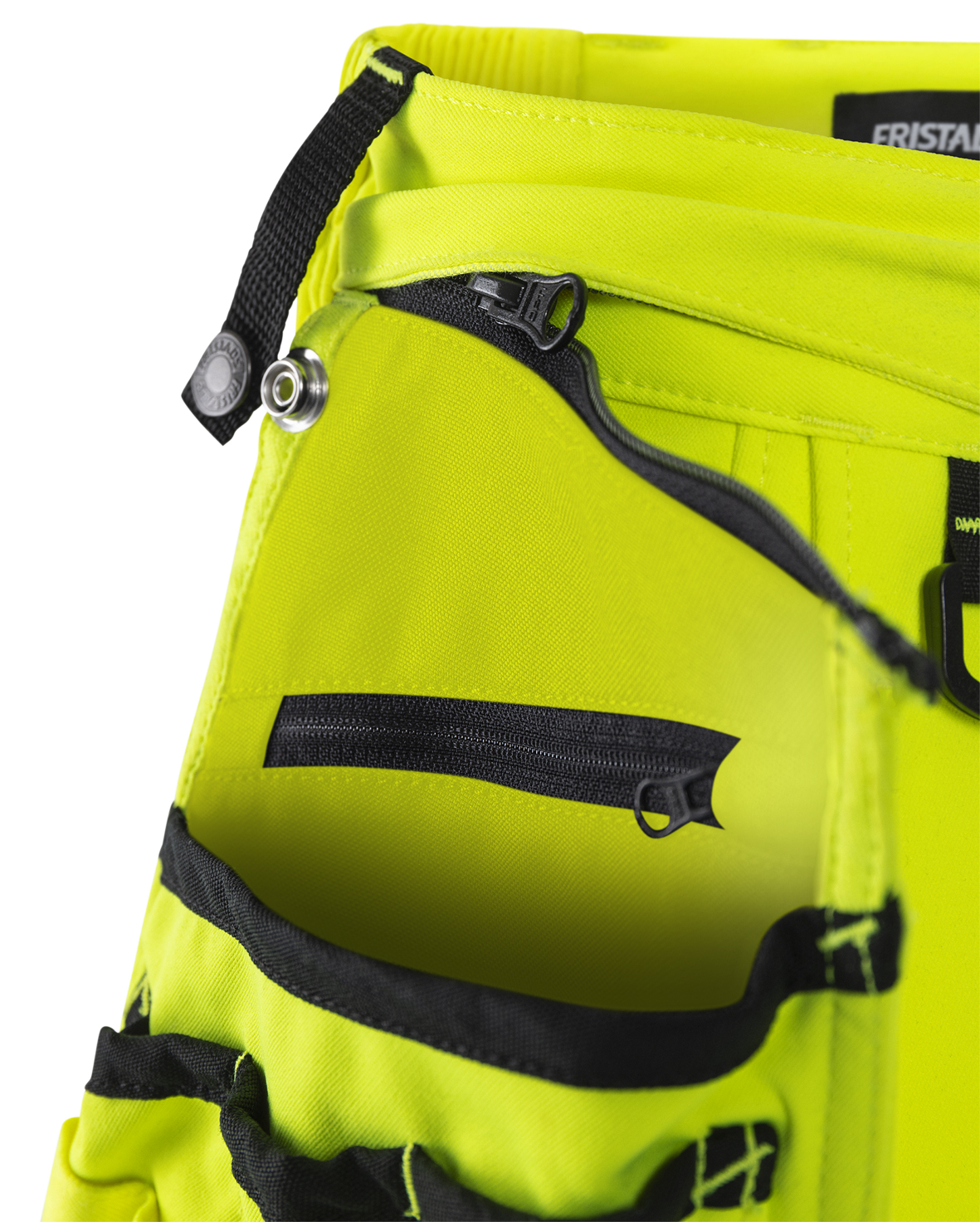 High Vis Handwerker Stretch-Shorts Damen Kl. 1 2667 GSTP High Vis Handwerker Stretch-Shorts Damen Kl. 1 2667 GSTP von Fristads, Detail Hängetasche mit Reißverschlusstasche