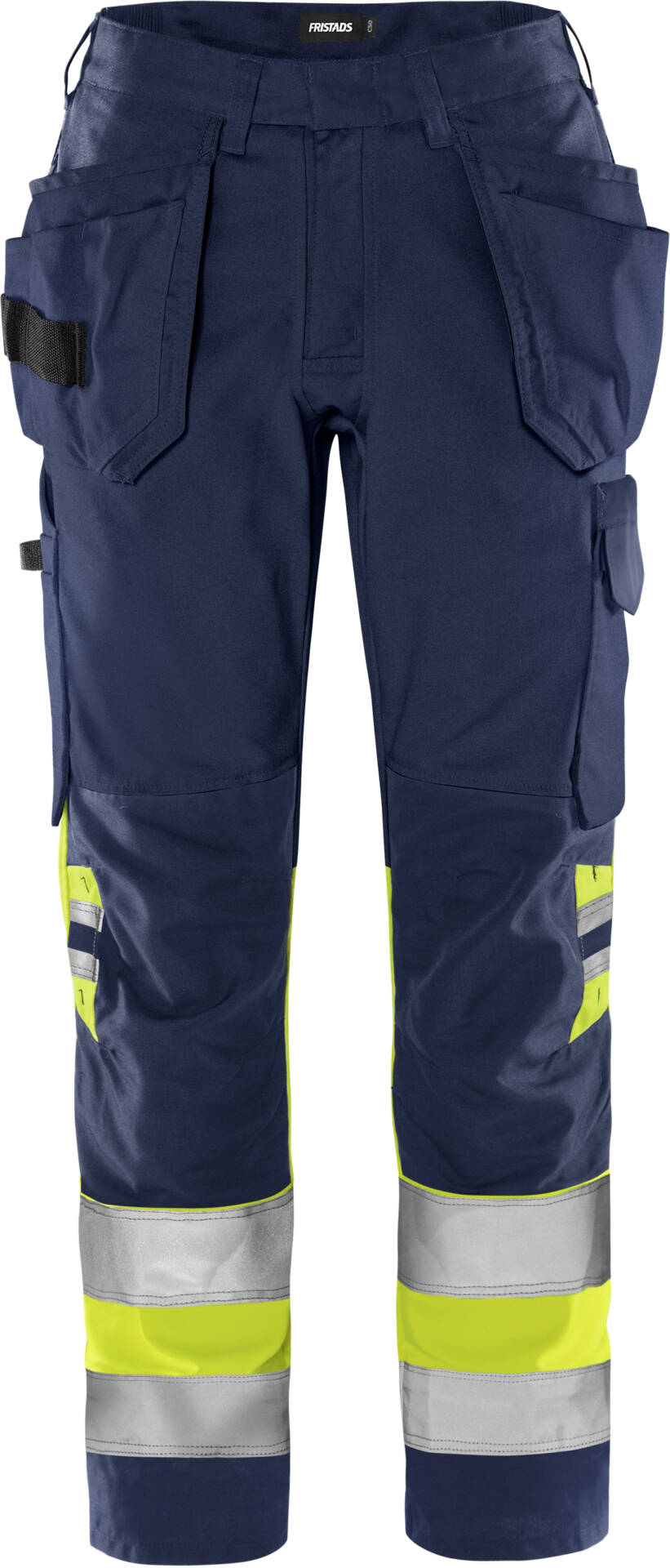 High Vis Handwerkerhose Damen Kl. 1 2670 GPLU von Fristads in Warnschutz-Gelb/Marine, Vorderansicht High Vis Handwerkerhose Damen Kl. 1 2670 GPLU