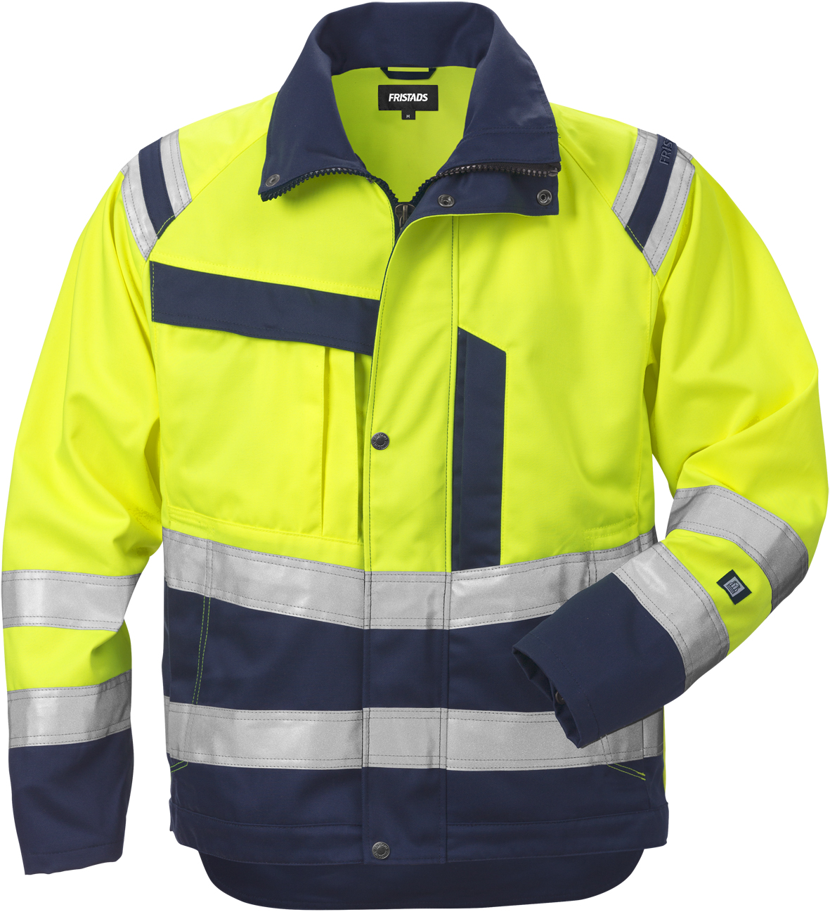 High Vis Jacke Kl. 3 4026 PLU von Fristads in Warnschutz-Gelb/Marine, Vorderansicht High Vis Jacke Kl. 3 4026 PLU