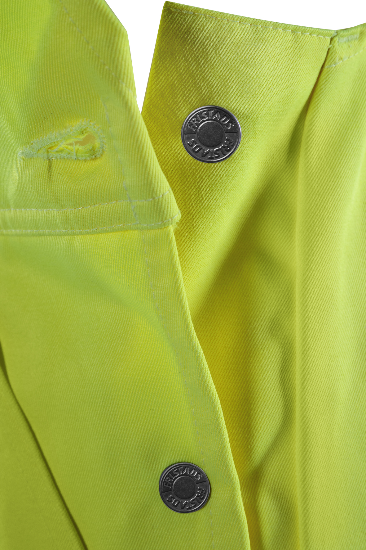 High Vis Latzhose Kl. 2 1001 TH High Vis Latzhose Kl. 2 1001 TH von Fristads, Detail Taillenöffnung mit Knöpfen