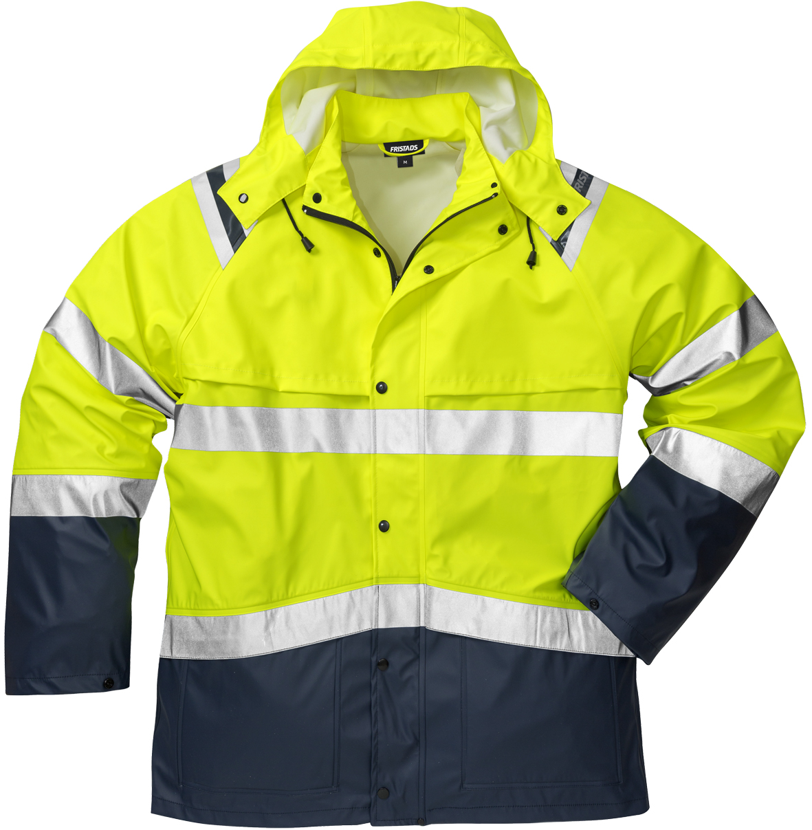 High Vis Regenjacke Kl. 3 4624 RS von Fristads in Warnschutz-Gelb/Marine, Vorderansicht High Vis Regenjacke Kl. 3 4624 RS