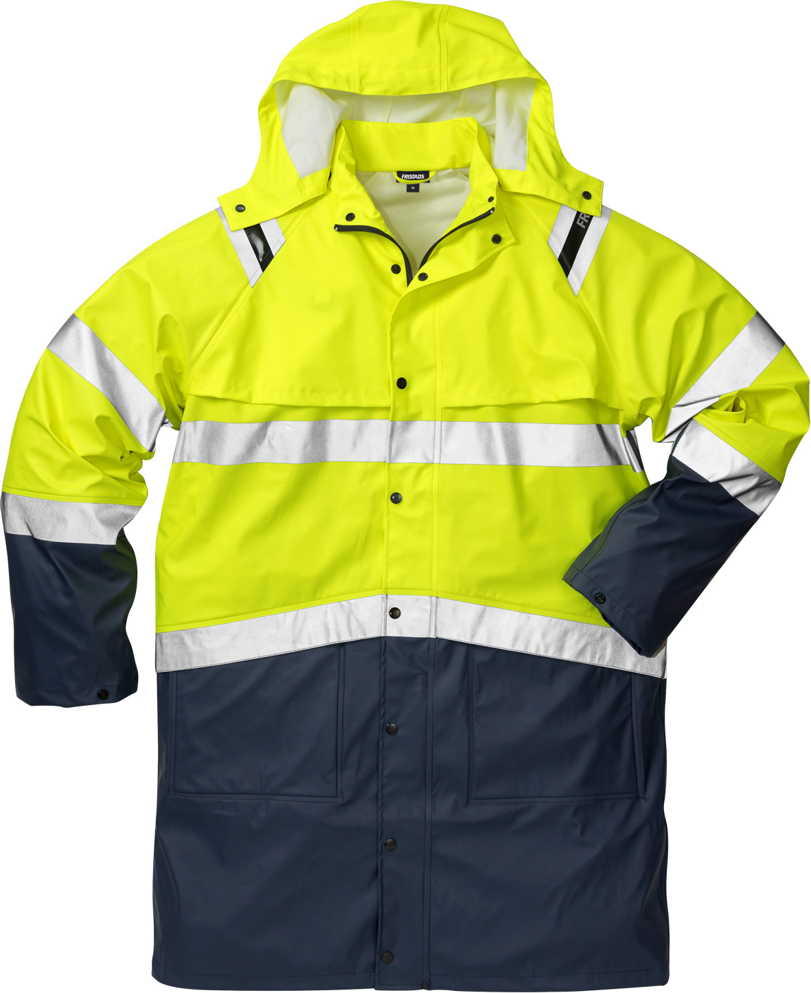 High Vis Regenmantel Kl. 3 4634 RS von Fristads in Warnschutz-Gelb/Marine, Vorderansicht High Vis Regenmantel Kl. 3 4634 RS