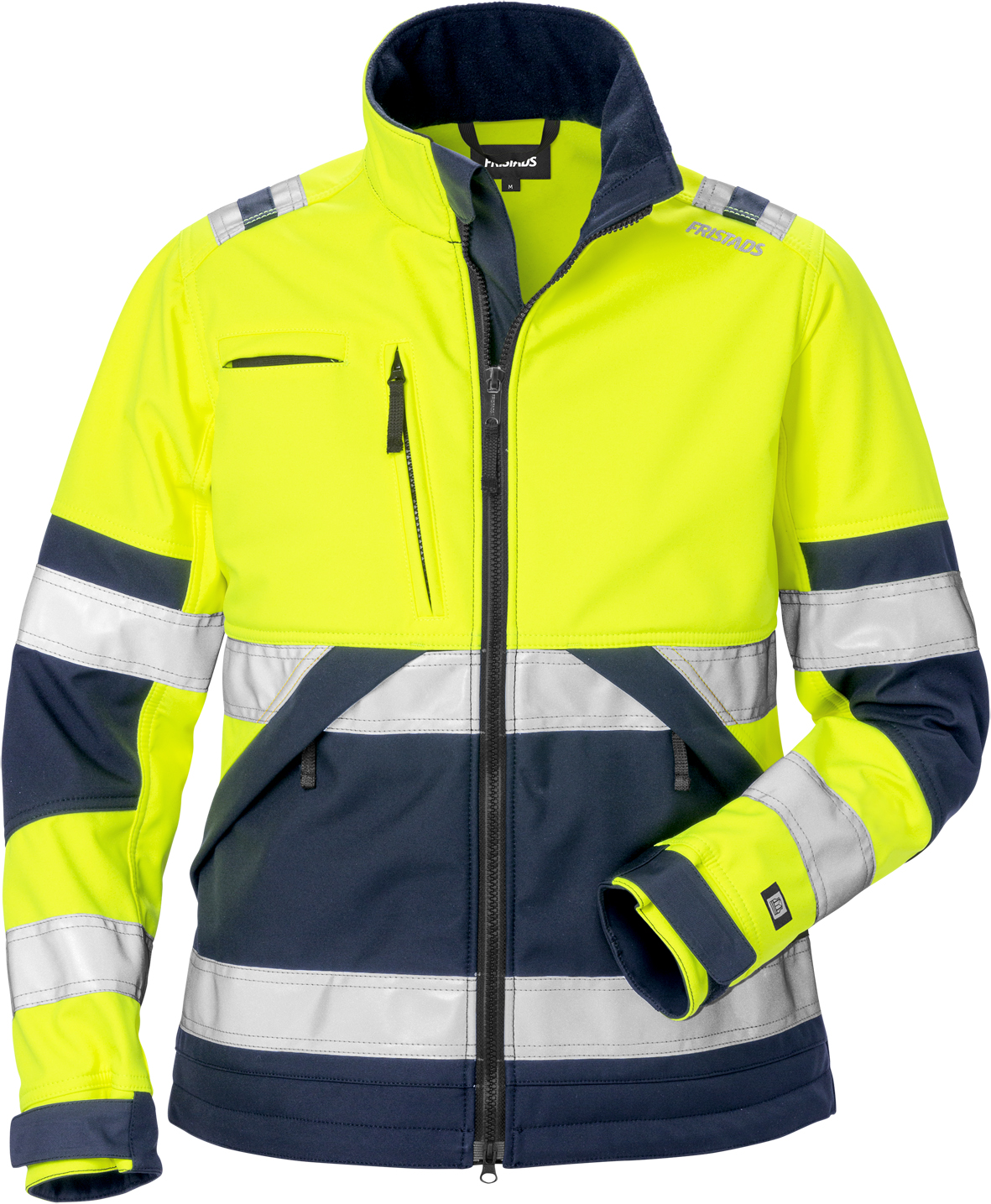 High Vis Softshell-Jacke Damen Kl. 2 4183 WYH von Fristads in Warnschutz-Gelb/Marine, Vorderansicht High Vis Softshell-Jacke Damen Kl. 2 4183 WYH