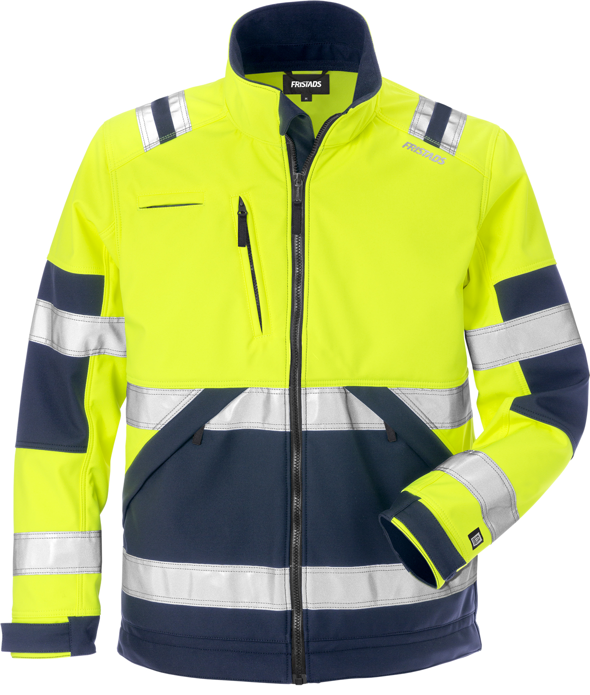 High Vis Softshell-Jacke Kl. 2 4083 WYH von Fristads in Warnschutz-Gelb/Marine, Vorderansicht High Vis Softshell-Jacke Kl. 2 4083 WYH