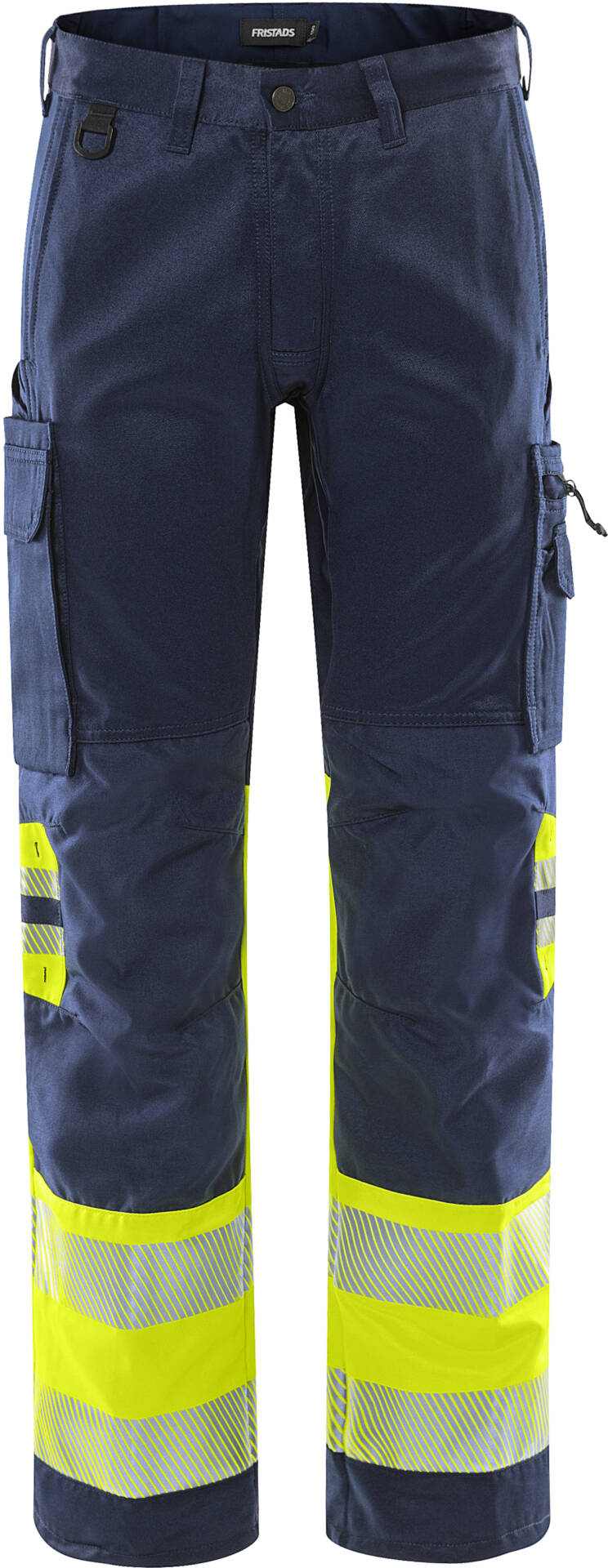 High Vis Stretch-Hose Kl. 1 2705 PLU von Fristads in Warnschutz-Gelb/Marine, Vorderansicht High Vis Stretch-Hose Kl. 1 2705 PLU