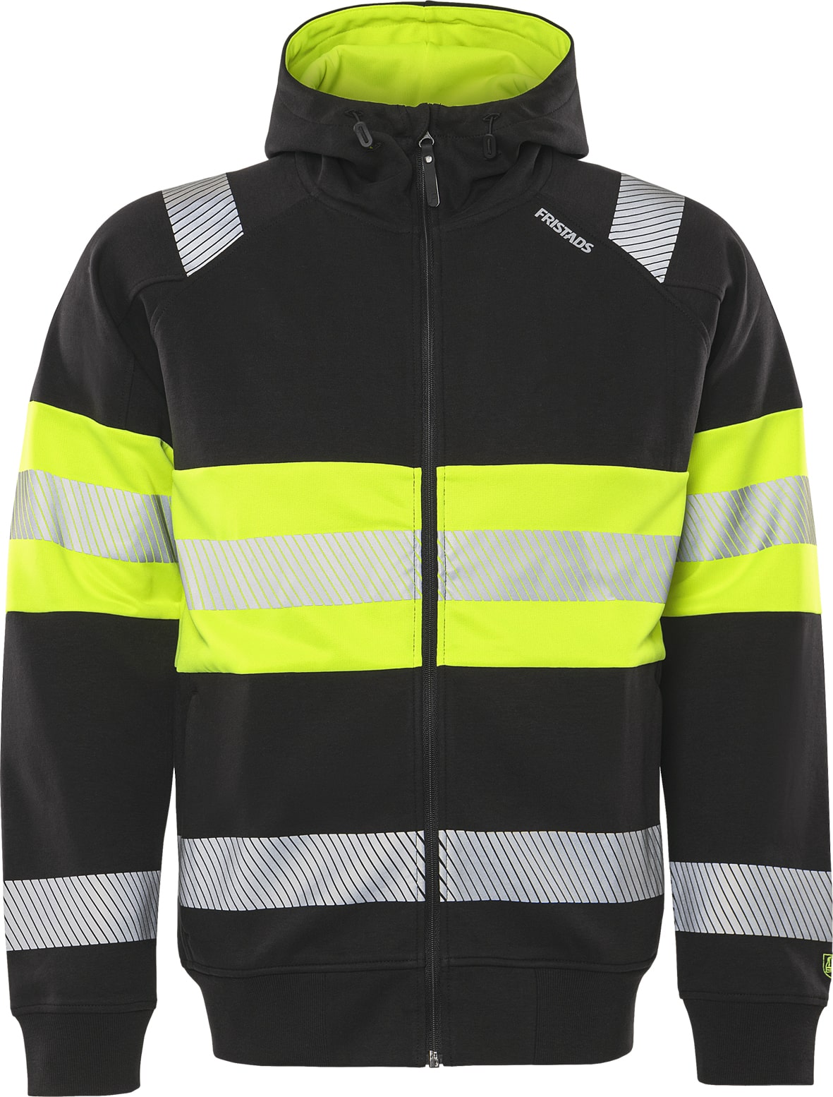 High Vis Stretch-Kapuzensweatshirt Kl. 1 7532 GKC von Fristads in Warnschutz-Gelb/Schwarz, Vorderansicht High Vis Stretch-Kapuzensweatshirt Kl. 1 7532 GKC