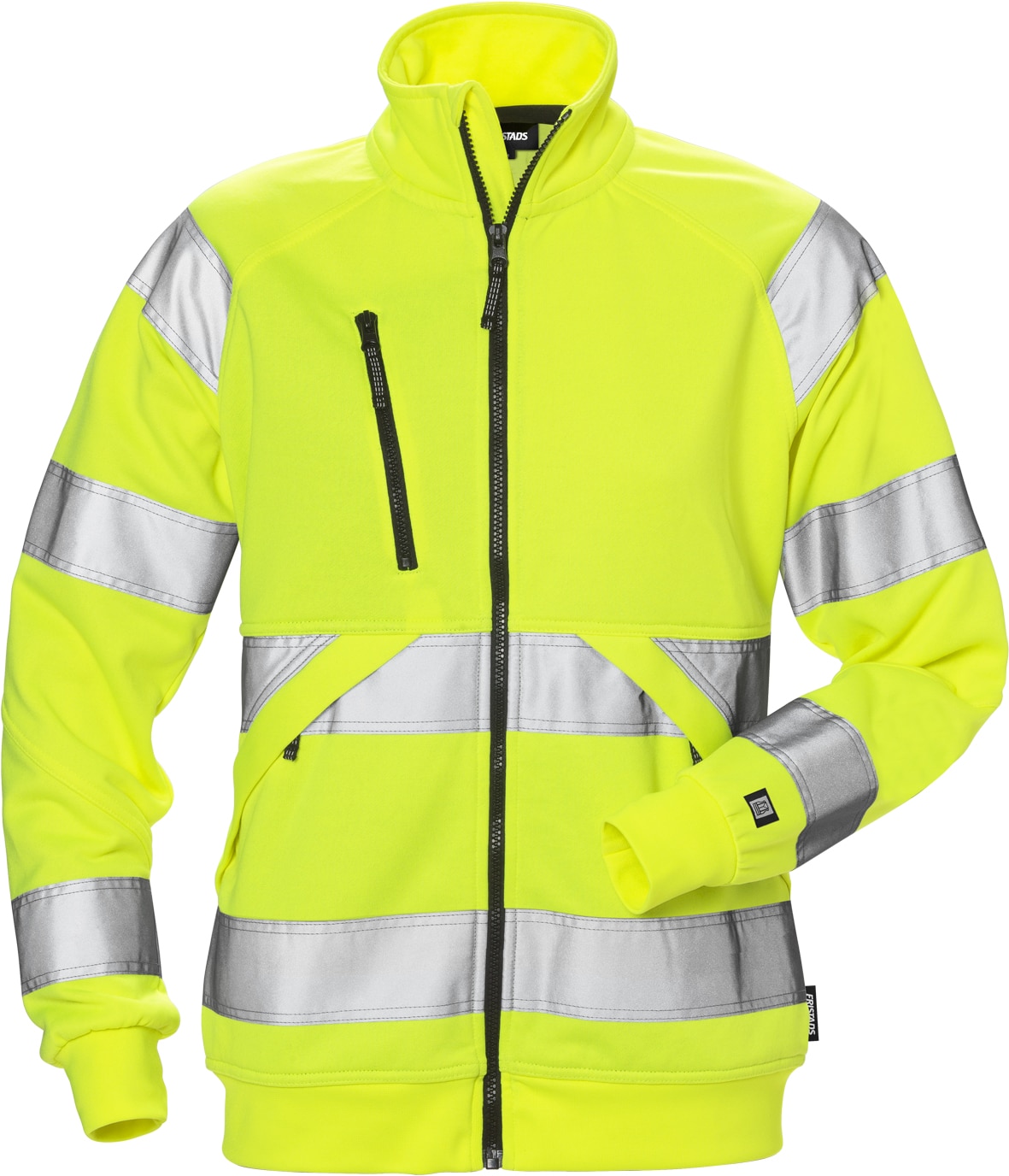 High Vis Sweatjacke Damen Kl. 3 7427 SHV von Fristads in Warnschutz-Gelb, Vorderansicht High Vis Sweatjacke Damen Kl. 3 7427 SHV