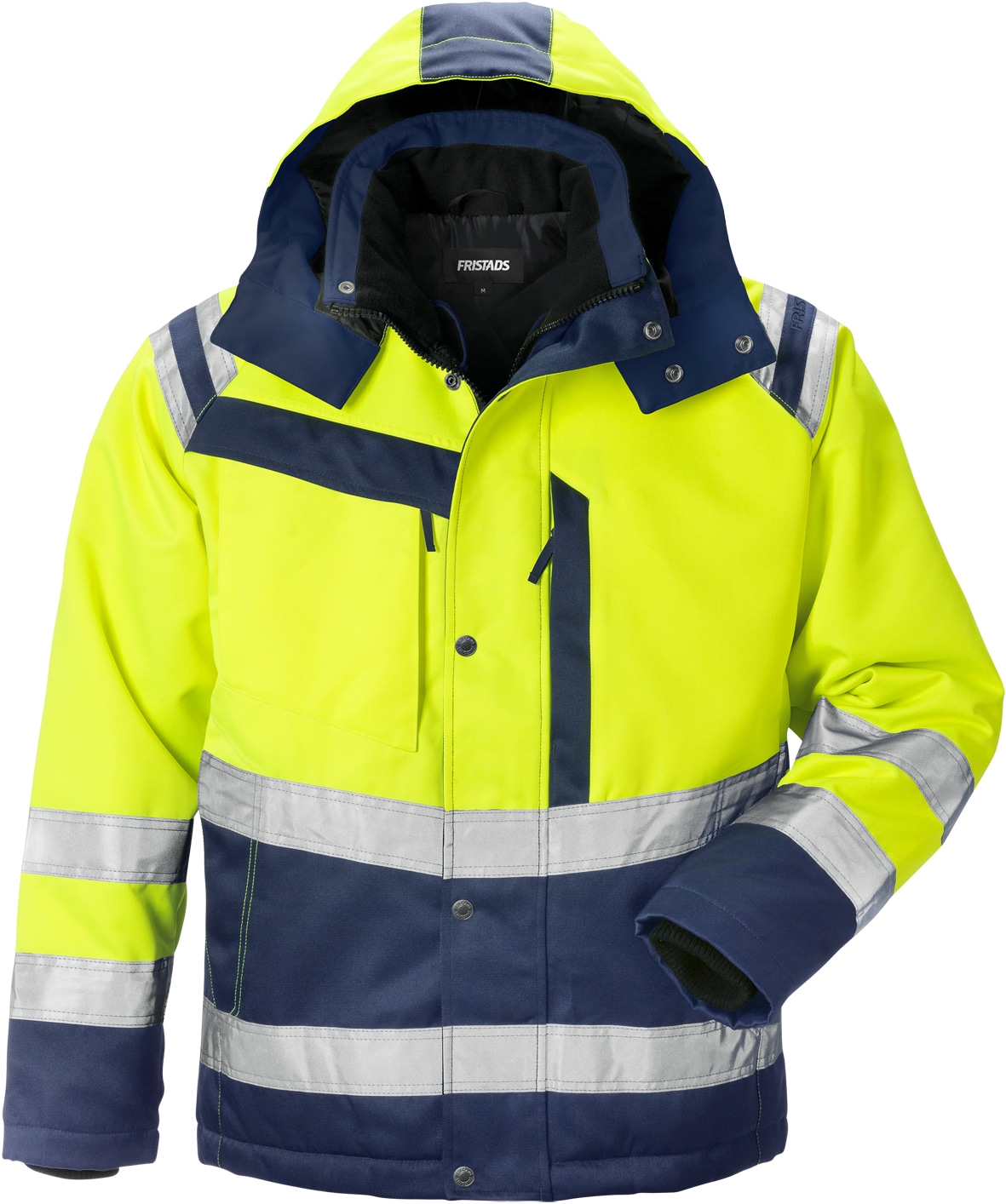 High Vis Winterjacke Kl. 3 4043 PP von Fristads in Warnschutz-Gelb/Marine, Vorderansicht High Vis Winterjacke Kl. 3 4043 PP