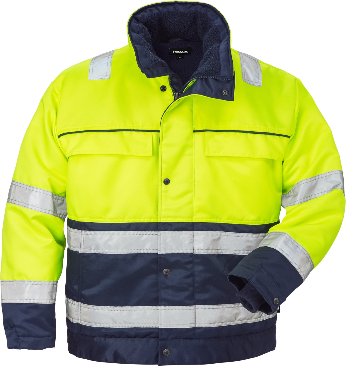 High Vis Winterjacke Kl. 3 444 PP von Fristads in Warnschutz-Gelb/Marine, Vorderansicht High Vis Winterjacke Kl. 3 444 PP