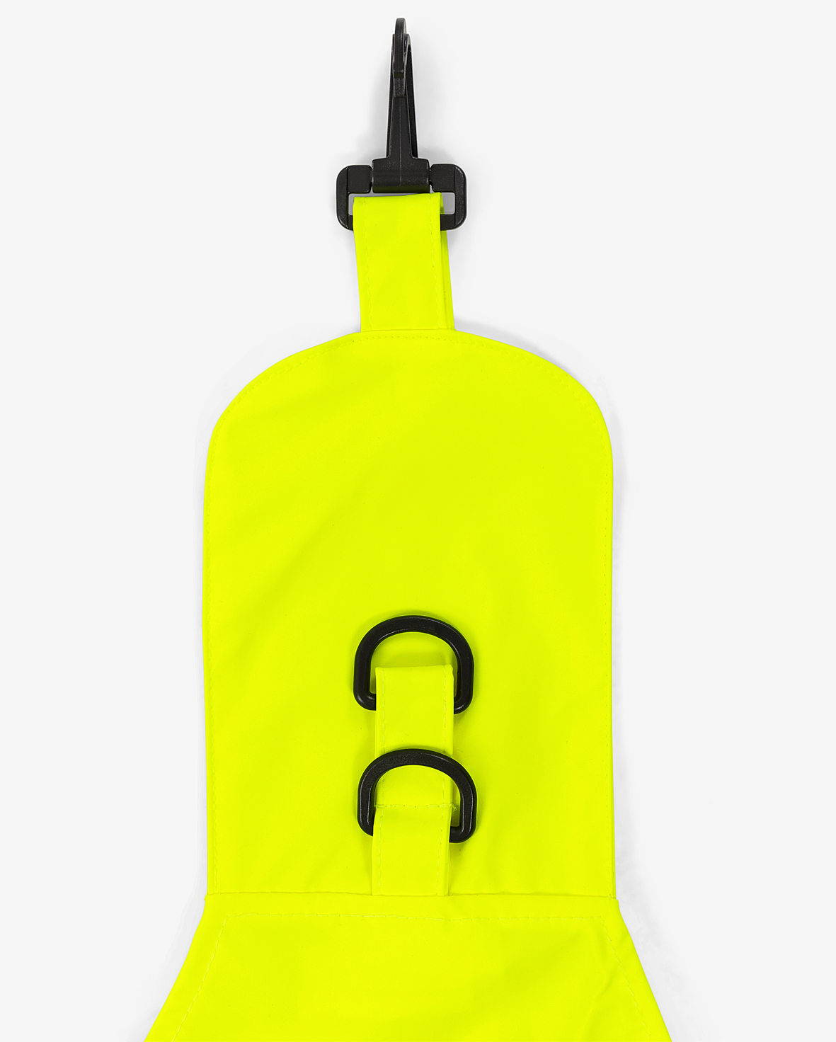 Lyngsoe® High Vis Regen-Überziehhose Kl. 2 Lyngsoe® High Vis Regen-Überziehhose Kl. 2 von Fristads, Detail Befestigung mit Haken und zwei D-Ringen