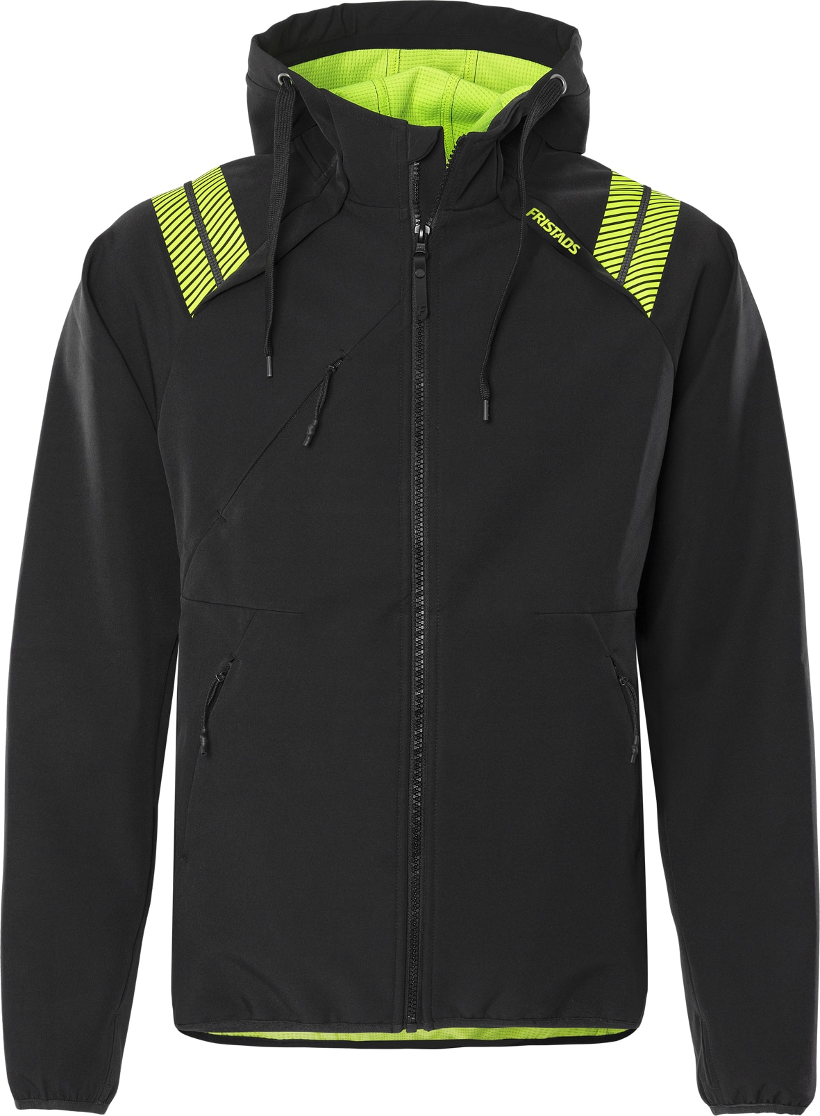 Softshell-Jacke mit Kapuze 7461 GBON von Fristads in Schwarz, Vorderansicht Softshell-Jacke mit Kapuze 7461 GBON