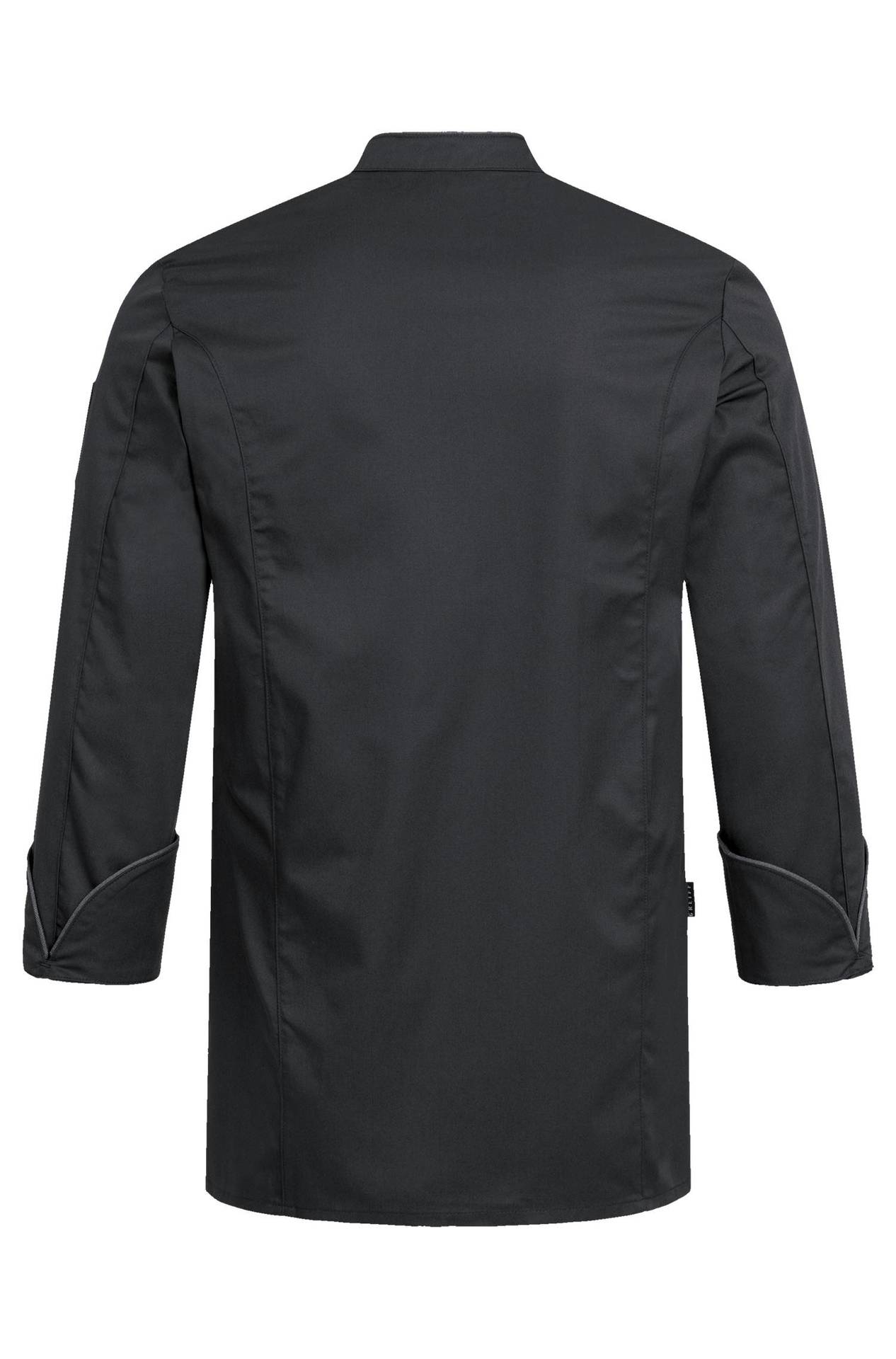 Herren-Kochjacke mit Paspelierung und Druckknöpfen Herren-Kochjacke mit Paspelierung 5577.6220 in Schwarz Paspel anthrazit, Rückansicht