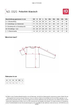 ID Poloshirt klassisch 0520 Größentabelle