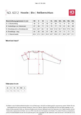 ID Bio-Zip-Hoodie 6012 Herren Größentabelle