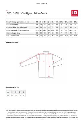 ID Microfleece-Cardigan 0803 Herren Größentabelle