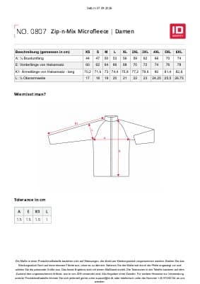 ID Zip’n’Mix Microfleece 0807 Damen Größentabelle