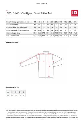 ID Stretch-Komfort-Cardigan 0840 Herren Größentabelle