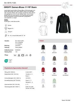 GREIFF Damen-Bluse Basic 6515.1120 Datenblatt