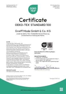 GREIFF OEKO-TEX® STANDARD 100 Zertifikat 2026
