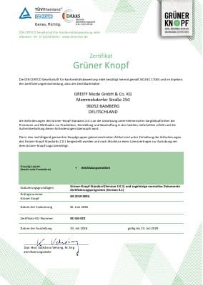 GREIFF Grüner Knopf Zertifikat 2026