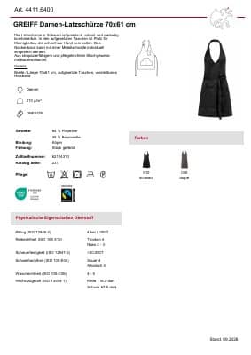 GREIFF Damen-Latzschürze 4411.6400 Datenblatt