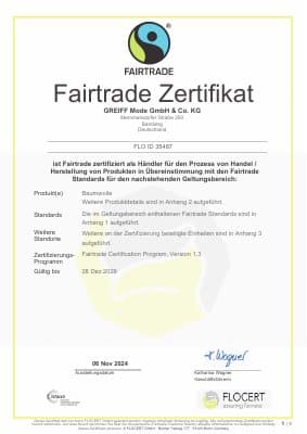 GREIFF Fairtrade Cotton Zertifikat