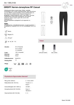 GREIFF Herren-Jerseyhose Casual 1365.2125 Datenblatt