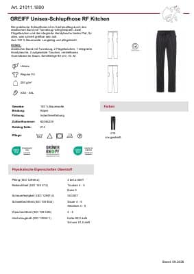 GREIFF Unisex-Schlupfhose Kitchen 21011.1800 Datenblatt
