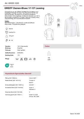 GREIFF Damen-Bluse Langarm Comfort Fit Leasing 65520.1220 Datenblatt
