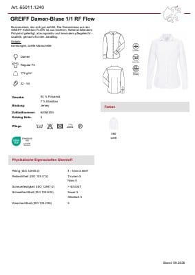 GREIFF Damen-Bluse Langarm Flow 65011.1240 Datenblatt